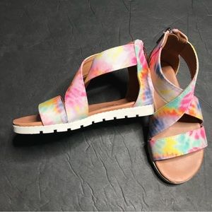 TAHARI Girls Sandals Pastel Tie Dye Flat Rubber Soles Size 9 Toddler